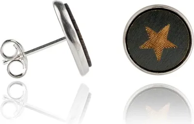 Produktbild von Holzohrstecker Edelstahl mit Stern schwarz in Buchenholz