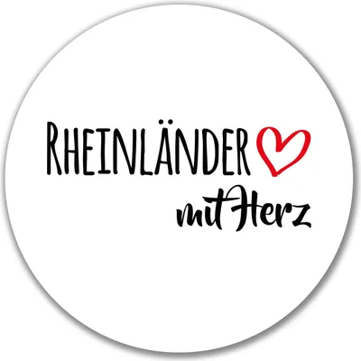 Zdjęcie produktu dla Naklejka „Huuraa – Rheinländer z sercem”, okrągła, 10 cm – pomysł na prezent