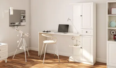 Image de Skye Decor, modèle Rb-021, bureau et étagère, blanc mat, panneau de particules, 120 x 75 x 40 cm