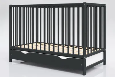 Łóżeczko Dominik z szufladą i gryzakami 120cm x 60cm kolor antracyt – zdjęcie produktu 1