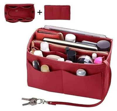 Zdjęcie produktu dla Organizer do torebki filcowy czerwony z brelokiem 27X16X16 cm