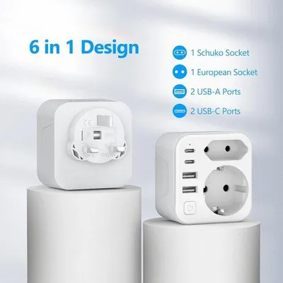 Productafbeelding van Reisadapter 6-in-1 met 4 USB-poorten - Verenigd Koninkrijk