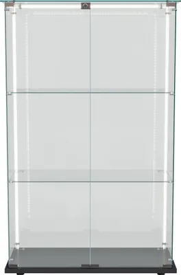 Zdjęcie produktu dla UnboxG Szklana gablota z oświetleniem LED - Przezroczysta gablota z 3 poziomami, 30,9x35x123,3 cm, nowoczesny design do salonu, biura lub kolekcji