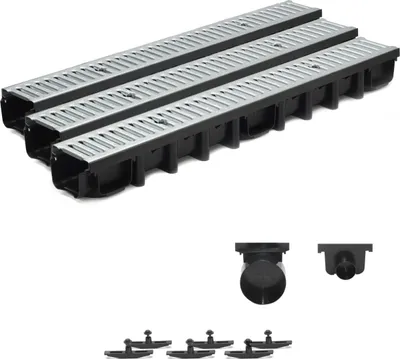 Produktbild von 3m Entwässerungsrinne Terrassenrinne Stahlrost verzinkt komplett SET, System A15 98mm