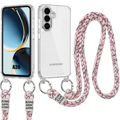 Image de Coque pour Samsung Galasy A36 5G, Antichoc Anti-Rayures Rigide Transparent avec Cordon Rose
