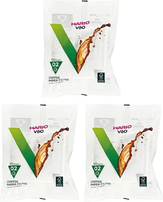 Imagen del producto de Hario V60, tamaño 01, tres paquetes de 100 filtros de papel blancos para café. Total: 300 filtros de papel. 3 x VCF-01-100W