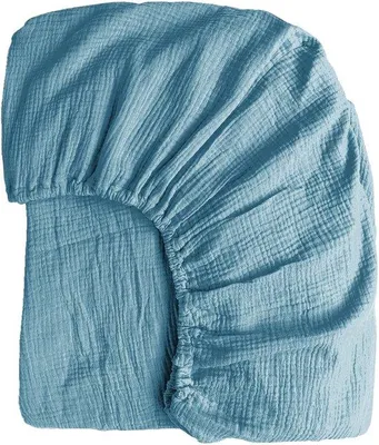 Productafbeelding van Ibenzoa® Spannenlaken van mousseline, 140 x 200 x 30 cm – 100% katoen, petrolblauw, ademend, elastische boord rondom, gecertificeerd volgens