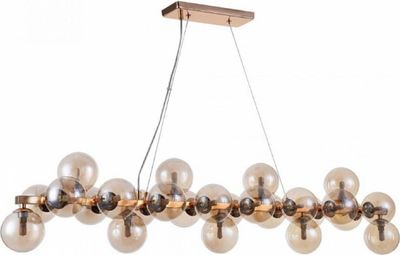 Casa Padrino Designer Hängeleuchte Gold 123,5 x 23,8 x H. 22,8 cm - Moderne Wohnzimmerlampe mit bernsteinfarbenem Glas