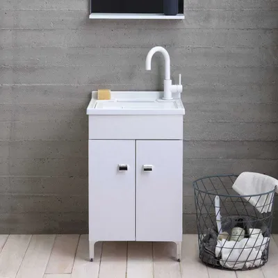 Immagine prodotto di Lavatoio lavanderia 50x50 cm con mobile bianco lucido e asse inclusa