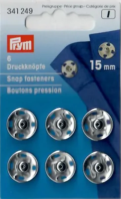Produktbild von Prym 13412490, Nähdruckknopf, Metall, Silber, 1,5 cm, 6 Stück(e), Sichtverpackung
