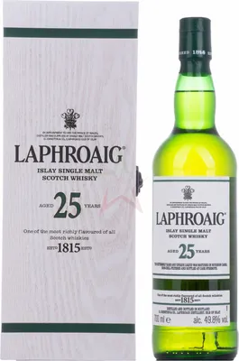 Produktbild von Laphroaig 25 Years Old Islay Single Malt Scotch Whisky 2020 in Holzkiste 49,80 %  0,70 lt.