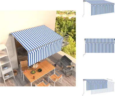 Produktbild von vidaXL Markise Automatisch Einziehbar mit Volant 3x2,5 m Blau und Weiß -  Markisen