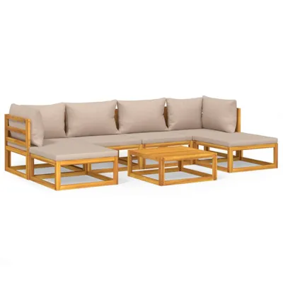 Image de Salon de jardin 7 pcs avec coussins taupe bois massif