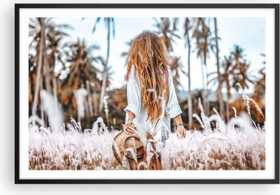 Produktbild von Gerahmtes Poster - Schwarzer Rahmen - Wiese Frau Gras - 91,5x61 cm - Wand Bild - Wanddeko - Wandbilder - Kunstposter - Wandposter - Bilderrahmen - Bilder - Kunstdruck Wanddekoration - P2BAA91x61-5115