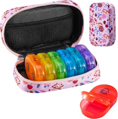 Produktbild von Serfeymi Tablettenbox 7 Tage 2 Fächer Regenbogen Medikamentenbox Organizer Canvas Tasche