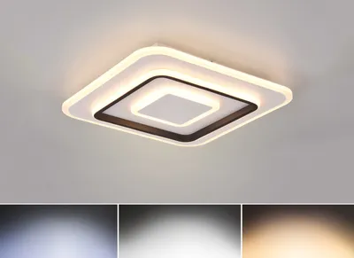 Image de Plafonnier LED carré avec télécommande JORA blanc et noir 46 W, nuances de blanc, 5400 lm, métal, dimensions : 6,5 x 39,5 x 39,5 cm, IP20, RL