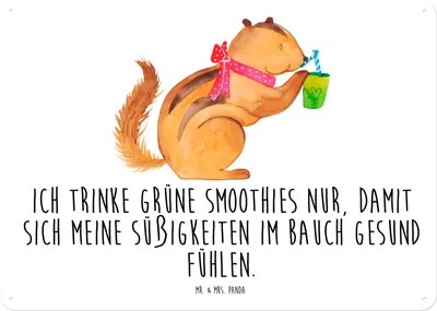 Produktbild von Mr. & Mrs. Panda tafel Eichhörnchen Smoothie DIN A4 - Weiß - Geschenk, Streifenhörnchen, wandtafel, Green Smoothies, Türschild, Schild, Wandbild, Gute Laune, Diät, Metall