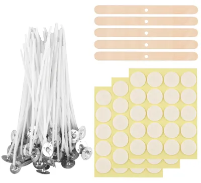 Productafbeelding van Set voor het maken van kaarsen - Inclusief 100 kaarsdraden van 10 cm en houten kaarsdradenhouders