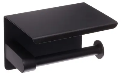 Imagen del producto de Soporte de papel higiénico autoadhesivo con estante en negro