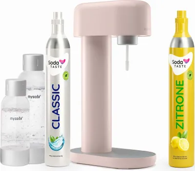 Immagine prodotto di Offerta speciale: macchina per acqua frizzante Ruby (rosa) + bombola CO2 limone