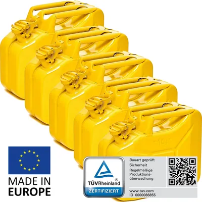 Produktbild von BW® Kraftstoffkanister Metall Benzinkanister 5x 10 Liter - Gelb RAL 1018 - UN-Zulassung - Hergestellt in Europa