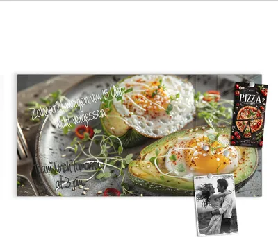 Produktbild von Magnettafel 100x50cm Pinnwand Whiteboard beschreibbar - Avocado Frühstück