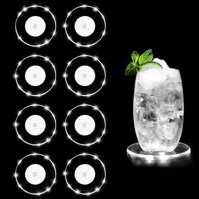 Produktbild von LED-Unterteller-Set, 8 Stück, farbenfrohe Unterteller mit 7 Lichtstufen, Wasserdichte, beleuchtete Unterteller für Feiern, Bars, Hochzeiten und Weihnachten