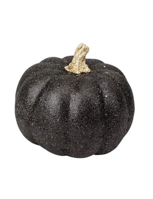 Produktbild von Glitzerkürbis Dekofigur Partydeko Halloweendeko schwarz 12 cm -