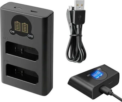 Produktbild von Trade-Shop Dual LCD USB Typ-C Ladegerät Ladestation für Nikon Coolpix P7000 P7100 P7700 P7800 P8000, D3100 D3200 D3300 D3400 D3500 D5100 D5200 D5300