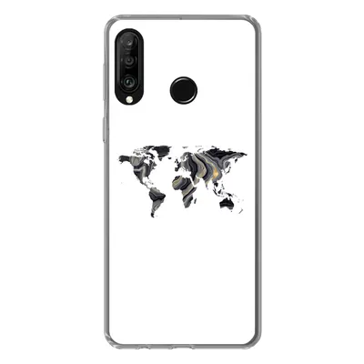 Produktbild von MuchoWow® Handyhülle Schutzhülle Hülle für Huawei P30 Lite Weltkarte - Gold - Linie Silikon Softcase Handy Hülle - Handyhülle