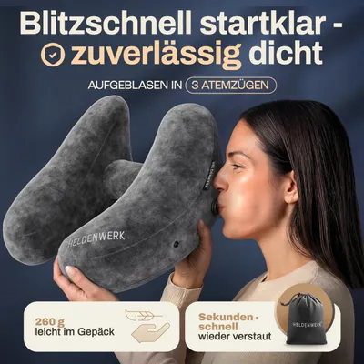 Produktbild von Nackenkissen aufblasbar, Reisekissen für Auto und Flugzeug, kompakt, für unterwegs