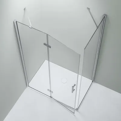 Produktbild von Duschkabine Eckdusche 8 mm Nano Echtglas DX403 - Breite wählbar, Montage:Tür nach links öffnend, Breite Türelement:100 cm, Breite Glas feststehend:100cm