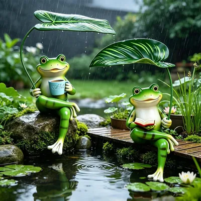 2 Kikkerfiguren aus Harz, handbemalt, 19 cm, Tuindecoratie