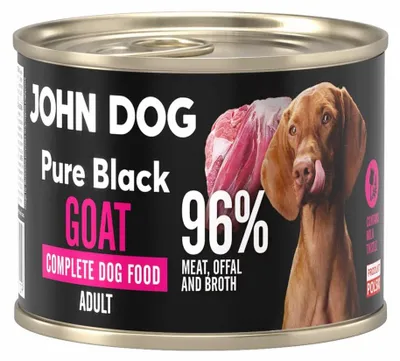 Produktbild von John Dog Hundenassfutter Pure Black Ziege - Premium Getreidefreies Hundefutter mit 96% Fleisch - Monoprotein Nassfutter für ausgewachsene Hunde 200g