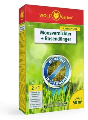 Imagen del producto de Eliminador de musgo + fertilizante para césped WOLF-Garten, 1,75 kg / 50 m²
