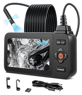 Obrázek produktu pro VEVOR Endoskop s trojicí objektivů a osvětlením, 4,5" HD IPS displej, průmyslová boroskopická kamera, 8 + 2 světla, 8x zoom, vodotěsná inspekční kamera (IP67) s rigidním kabelem (5 m) pro automobilový průmysl a instalatérské práce