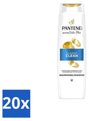 Imagen del producto de 20 botellas de champú Pantene Pro-V Classic Clean, 400 ml cada una. Paquete económico. 20 unidades