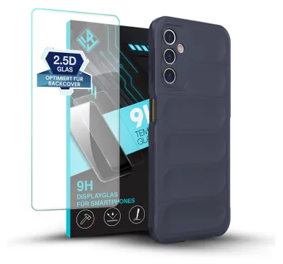 Produktbild von Handy Hülle für Samsung Galaxy A14 5G mit 9H Displayglas Displayschutz Plus Grip Case Cover Schutzhülle Softgrip Farbe: Dunkelblau