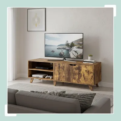 Image de Meuble TV à 6 compartiments, compatible avec les téléviseurs jusqu'à 60 pouces.