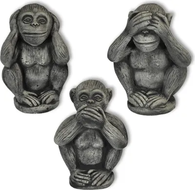 Produktbild von 3er Set Skulpturen Minai Kikanai Iwanai Affen Steinguss japanische Mythologie Glücksbringer 25-26 cm
