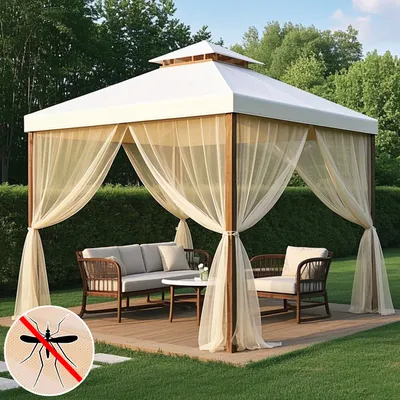Produktbild von 2er Set Gardine Außen Moskitonetz, Mückennetz Pavillon,Insektenschutz Verstellbar Fliegengitter Terrasse Garten,Beige B160xH305cm
