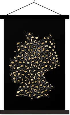 Produktbild von MuchoWow® Textilposter Europakarte - Deutschland - Pantherdruck 60x90 cm mit schwarzem Rahmen - Poster Wohnzimmer