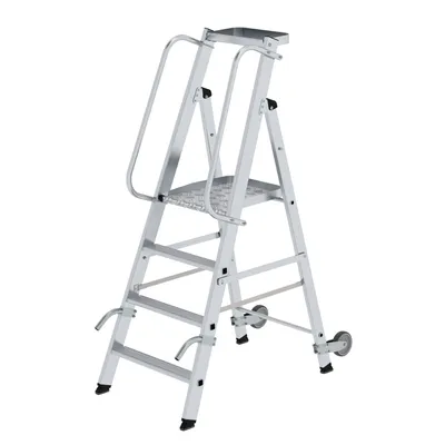 Produktbild von MUNK Aluminium-Stehleiter mit Rollen und Griff 4 Stufen