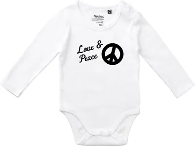 Produktbild von Huuraa Baby Body Love & Peace 68 White  Baumwolle Fairtrade Langarmbody Geschenkidee