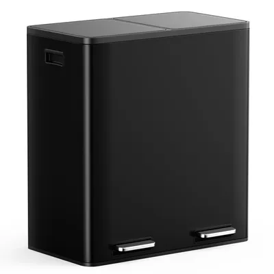 Produktbild von VonHaus 60L Doppelmülleimer 2 x 30L, Schwarz, Mit Pedale, Rutschfest & Luftdicht