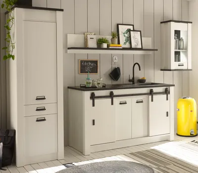 Produktbild von Küche "Stove" in weiß Pinie und anthrazit Küchenschrank Set 4-teilig