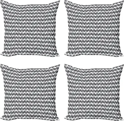 Produktbild von ABAKUHAUS Grau Kissenbezug Set (4 Stück), Gradient Retro Linien, Moderner Doppelseitiger Digitaldruck, 45 cm x 45 cm, Kohlengrau