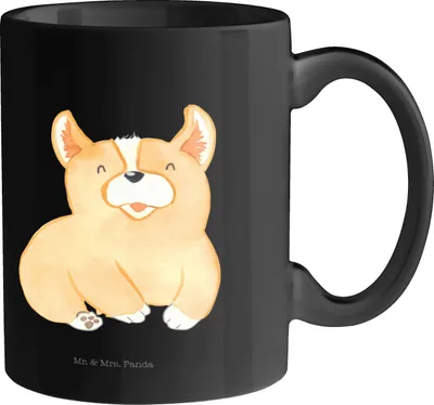 Produktbild von Mr. & Mrs. Panda Kaffeebecher Corgie - Schwarz - Geschenk, Lebensfreude, Kaffeetasse, Tasse, Hund, Bedruckte, Süß, Trinkbecher, Sprüche, Teetasse, Corgi, Bellen