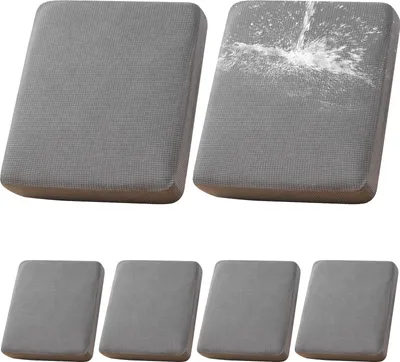 Produktbild von 6er-Set Terrassen-Kissenbezüge für draußen/drinnen , 100% wasserdichter Outdoor-Sitzkissen Schonbezug für Terrassenmöbel Sektionalsofa,Hellgrau