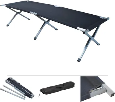 Obrázek produktu pro Veldbed – Skládací lůžko pro kempování – Hostovací lůžko – Kempování a cestování – Extra stabilní konstrukce – 192 x 64 cm – Černá barva
